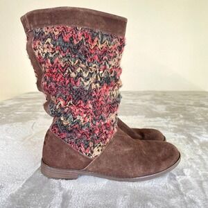 TOMS Nepal Boots Womens Sz 9 Brown Suede Boho Southwestern Slouch Fabric Grunge